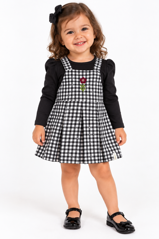 CONJ FEM BL ML E VESTIDO EST XADREZ PRETO