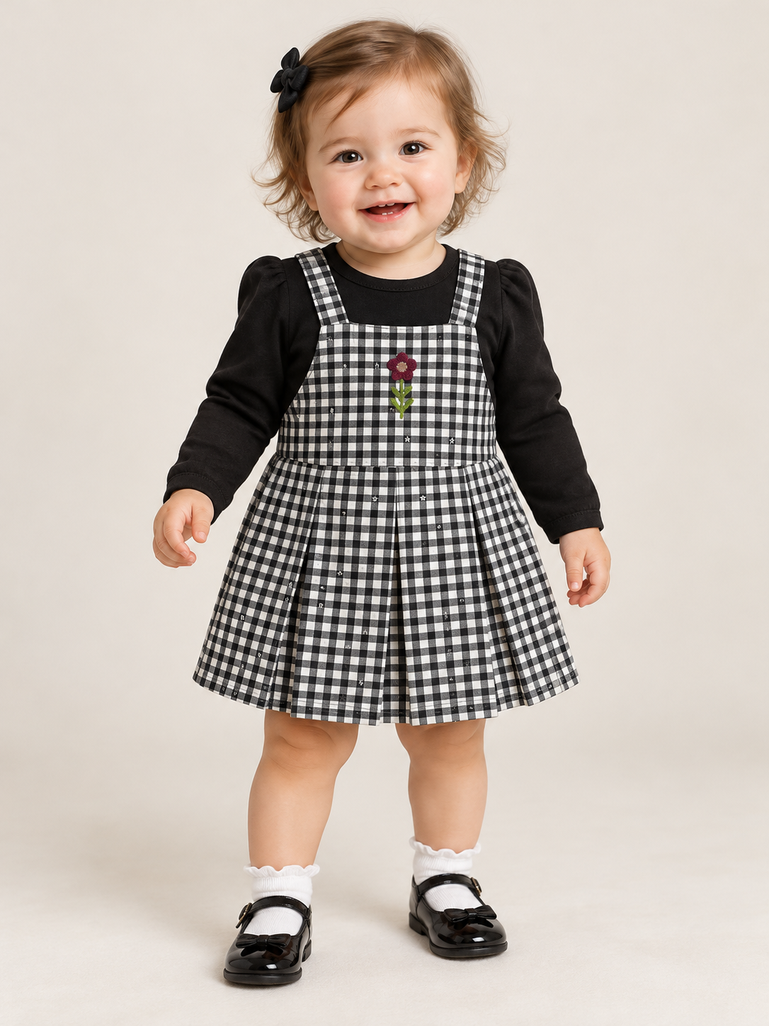 CONJ FEM BL ML E VESTIDO EST XADREZ PRETO