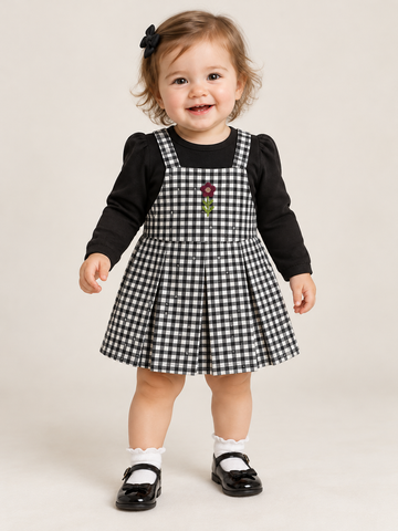 CONJ FEM BL ML E VESTIDO EST XADREZ PRETO