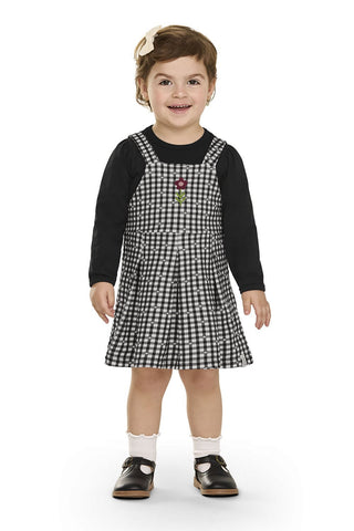 CONJ FEM BL ML E VESTIDO EST XADREZ PRETO