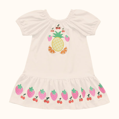 VESTIDO MC ELAST EST FRUTAS ABACAXI BORD BAUNILHA