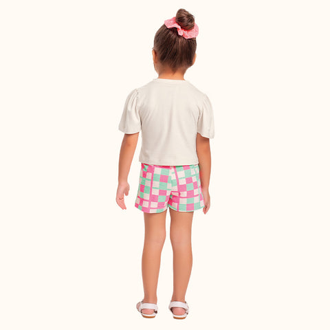 CONJ FEM BL LA DOLCE VITA E SHORT XADREZ BAUNILHA/ESTAMPADO
