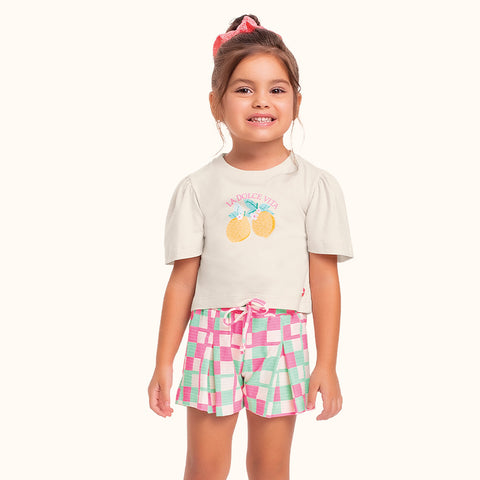 CONJ FEM BL LA DOLCE VITA E SHORT XADREZ BAUNILHA/ESTAMPADO