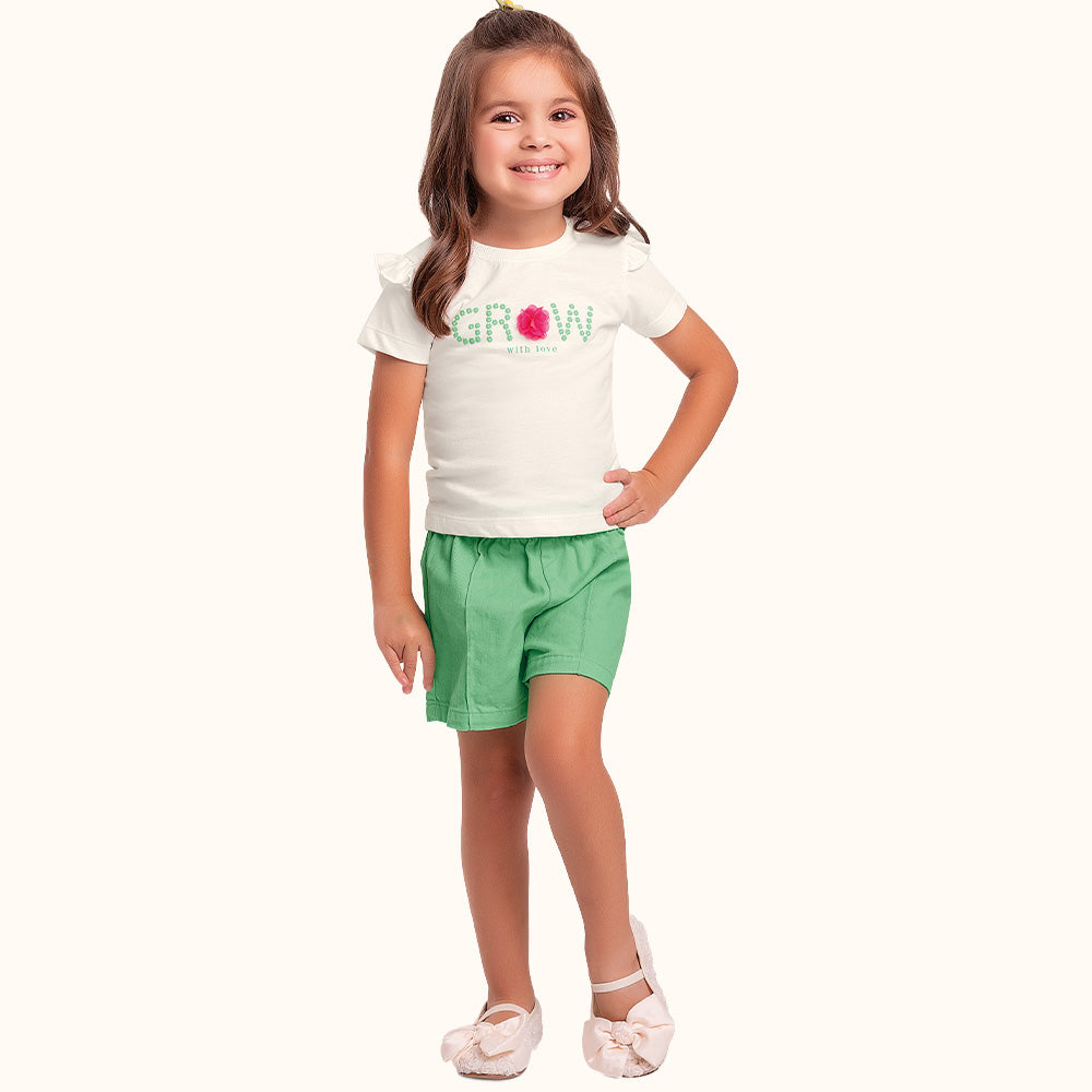 CONJ FEM BL GROW C FLOR E SHORT SARJA MARFIM/VERDE