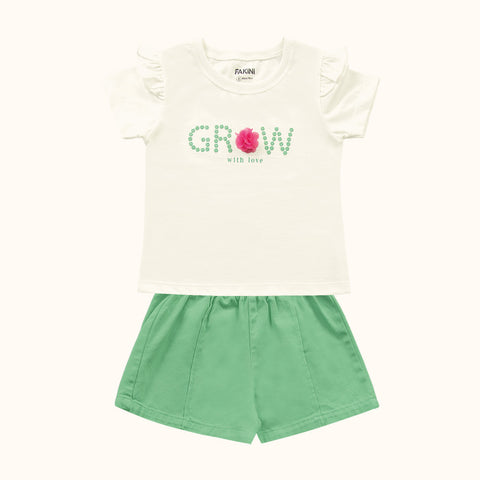 CONJ FEM BL GROW C FLOR E SHORT SARJA MARFIM/VERDE