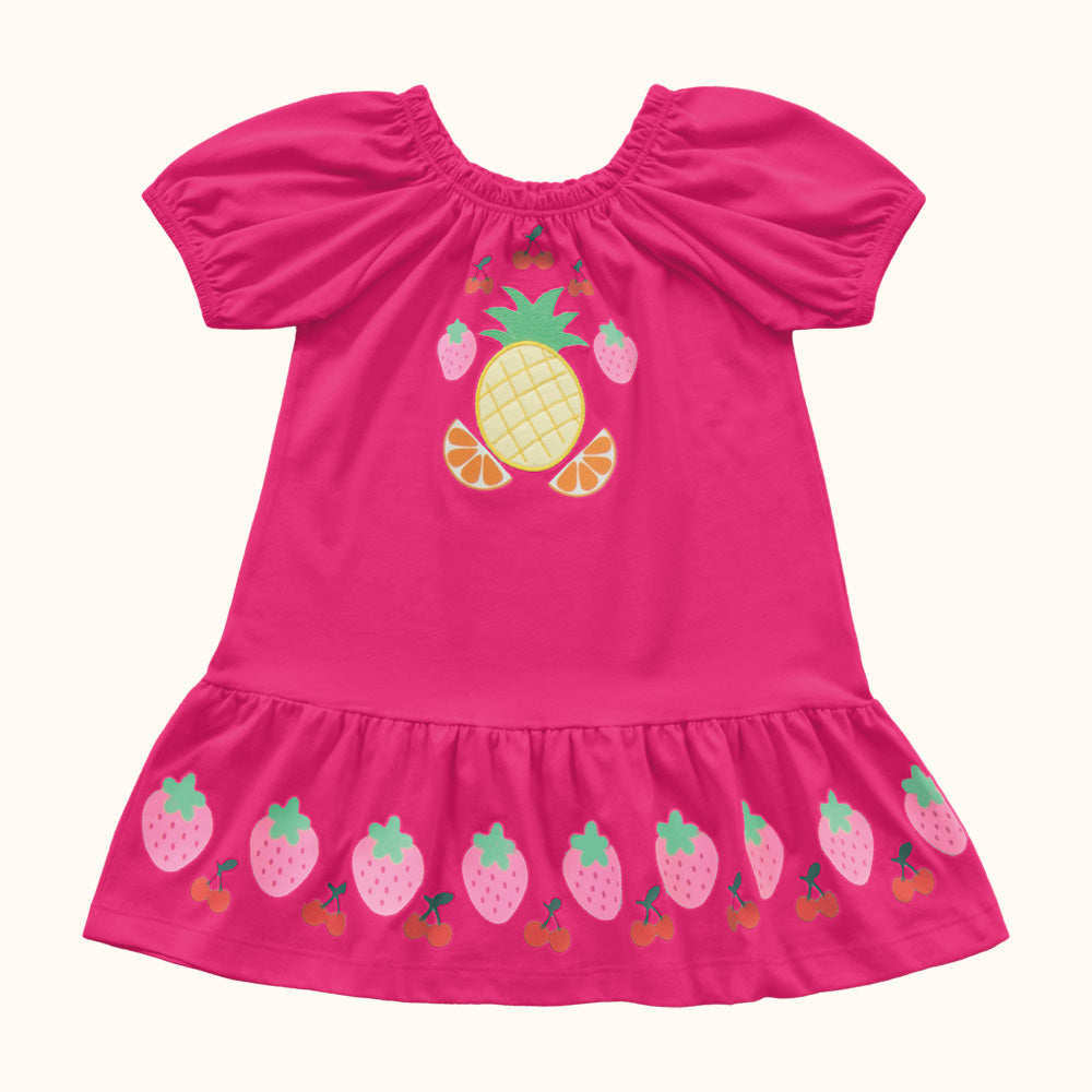 VESTIDO MC ELAST EST FRUTAS ABACAXI BORD ROSA