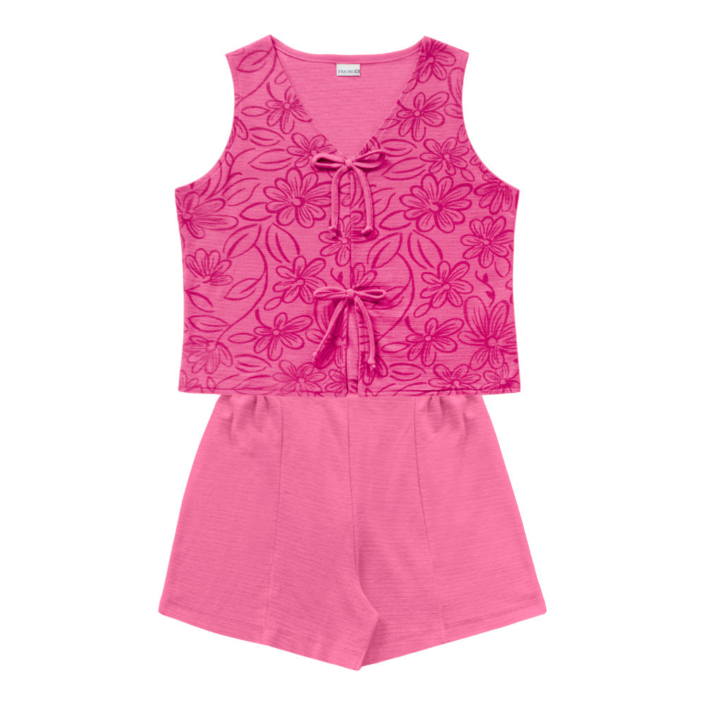 CONJ FEM REG EST E LACOS SHORT FLORENCE ROSA CHICLETE