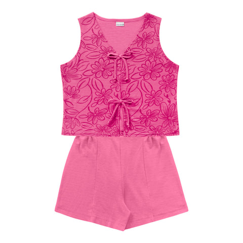 CONJ FEM REG EST E LACOS SHORT FLORENCE ROSA CHICLETE