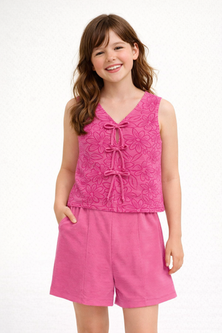 CONJ FEM REG EST E LACOS SHORT FLORENCE ROSA CHICLETE