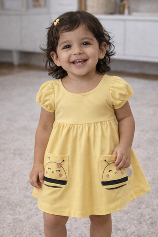 VESTIDO BB MC ELAST ML FAVO BOLSO ABELHA AMARELO