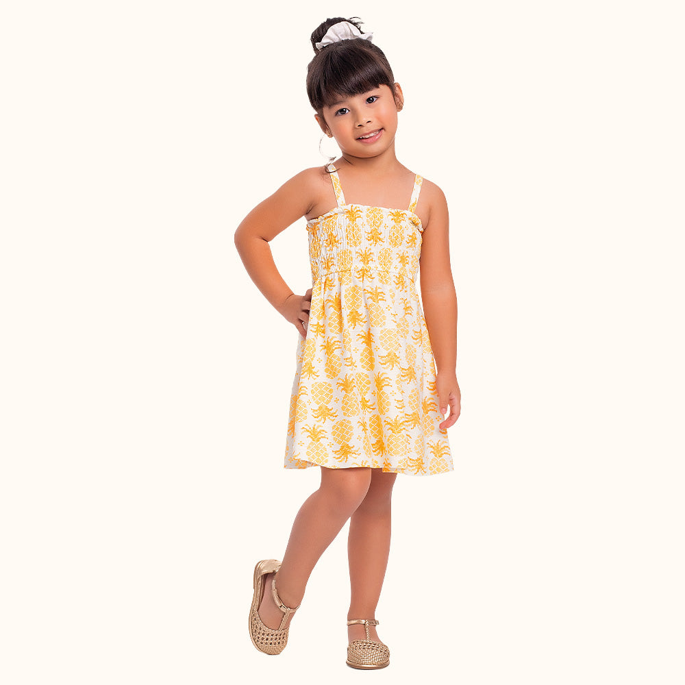 VESTIDO ALCA LASTEX EST ABACAXI MARFIM/LARANJA