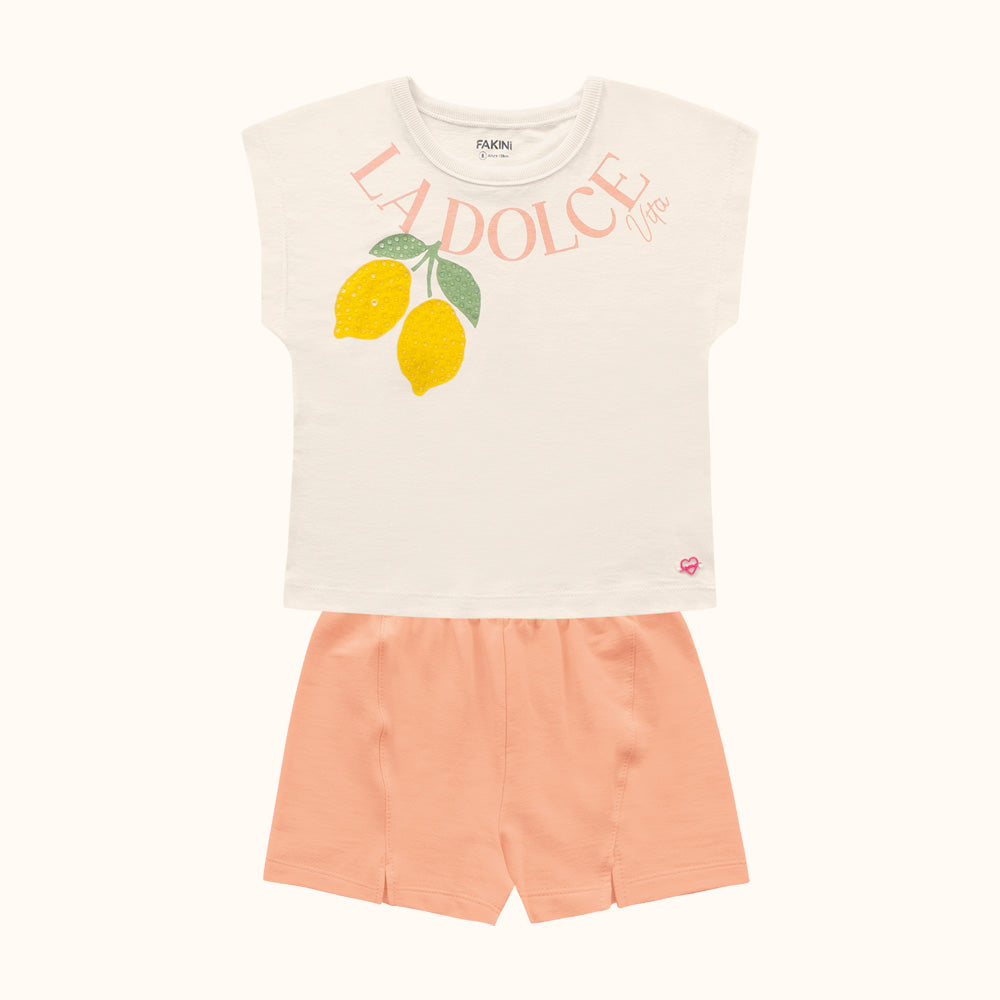 CONJ FEM BL LIMOES C STRASS E SHORT MLT BAUNILHA/LARANJA