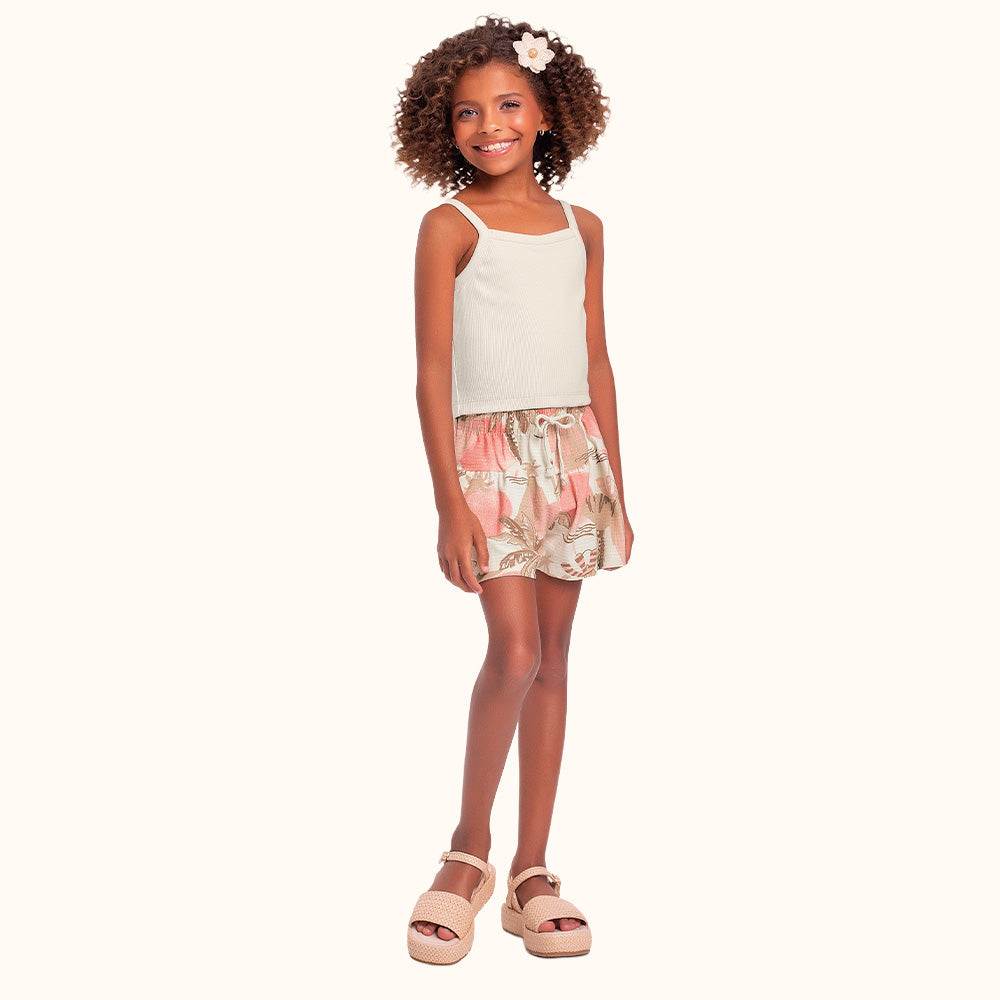 CONJ FEM REG RIB SHORT EST COQ FLORENCE BAUNILHA/EST MARROM