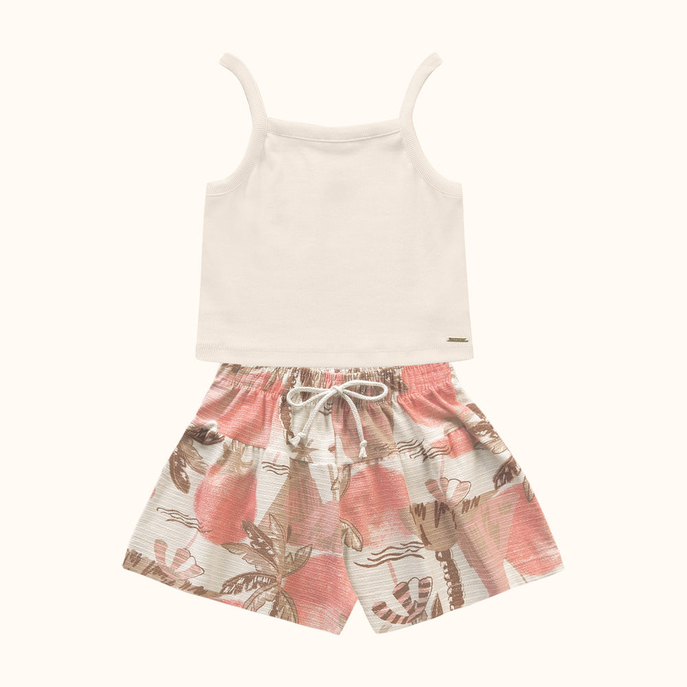CONJ FEM REG RIB SHORT EST COQ FLORENCE BAUNILHA/EST MARROM