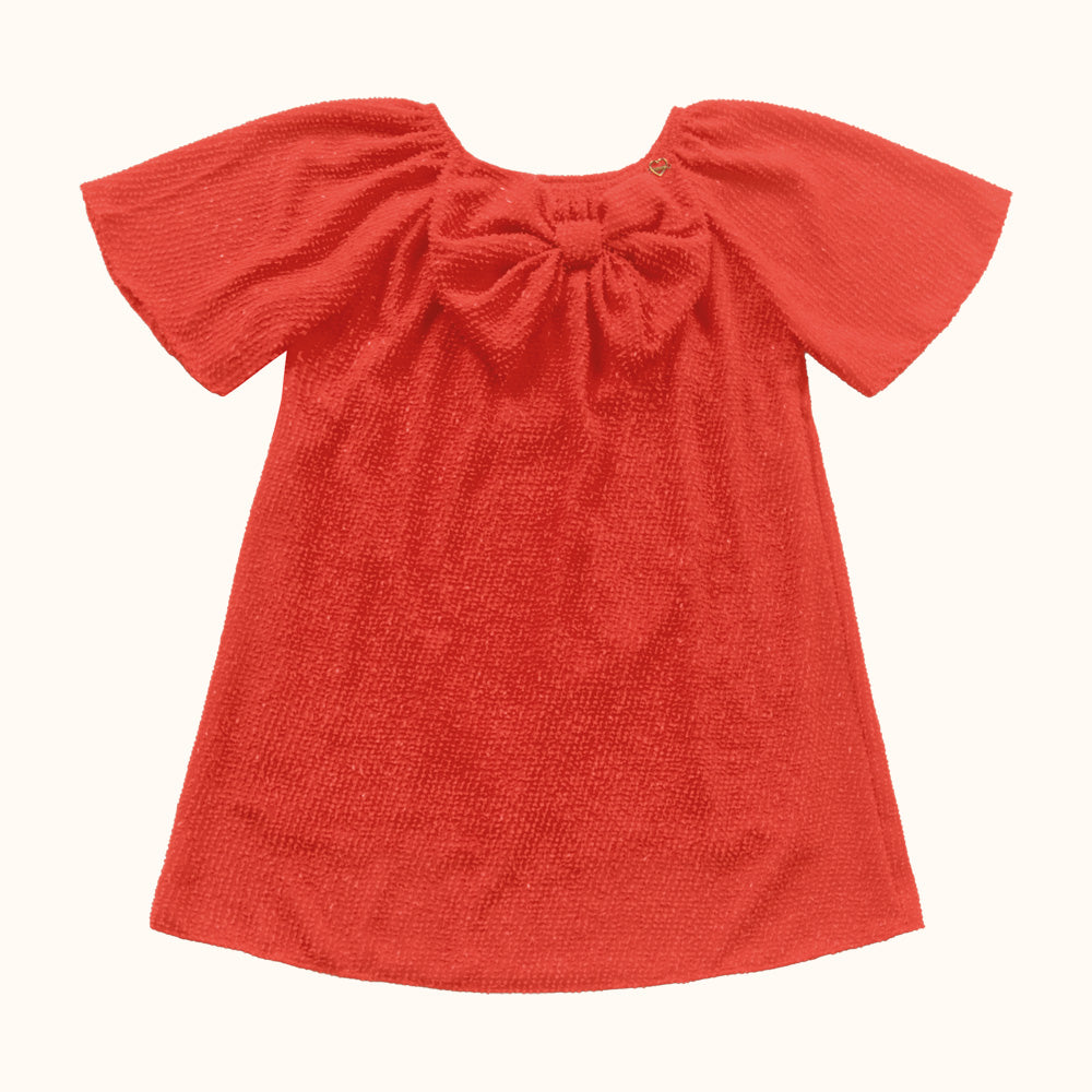 VESTIDO MC TECIDO BRILHO C LACO FRENTE VERMELHO