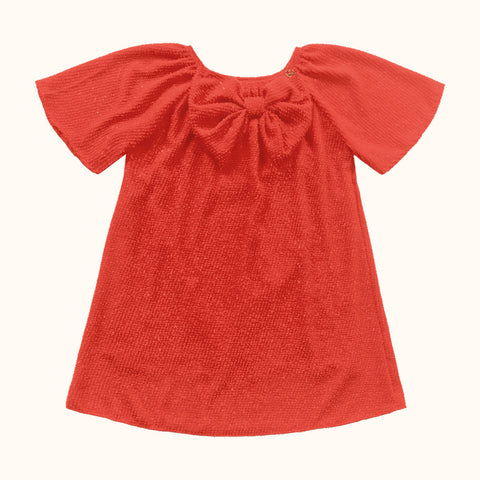 VESTIDO MC TECIDO BRILHO C LACO FRENTE VERMELHO