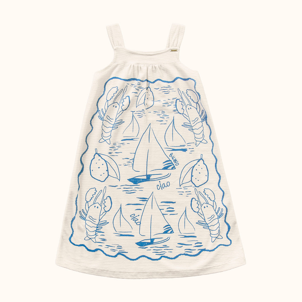 VESTIDO ALCA FLORENCE EST MAR E BARCOS BAUNILHA/AZUL