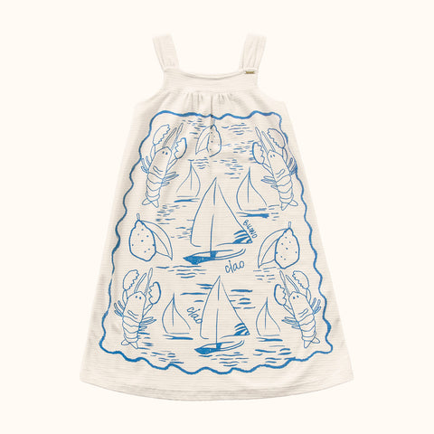 VESTIDO ALCA FLORENCE EST MAR E BARCOS BAUNILHA/AZUL