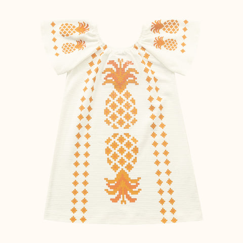 VESTIDO MC BORB EST ABACAXIS C LANTEJ MARFIM/LARANJA