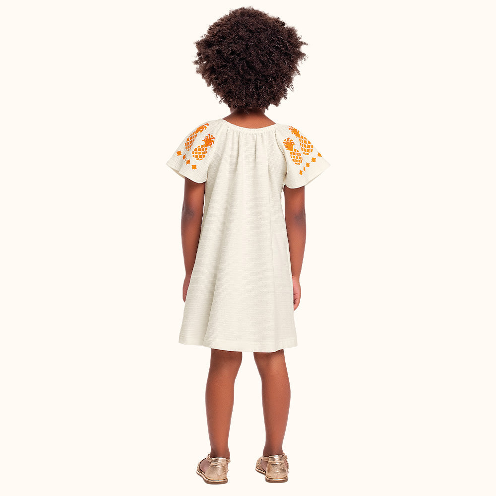 VESTIDO MC BORB EST ABACAXIS C LANTEJ MARFIM/LARANJA