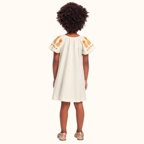 VESTIDO MC BORB EST ABACAXIS C LANTEJ MARFIM/LARANJA