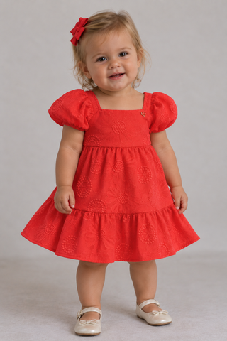 VESTIDO TECIDO BORDADO FLORAL AUGUSTINE VERMELHO