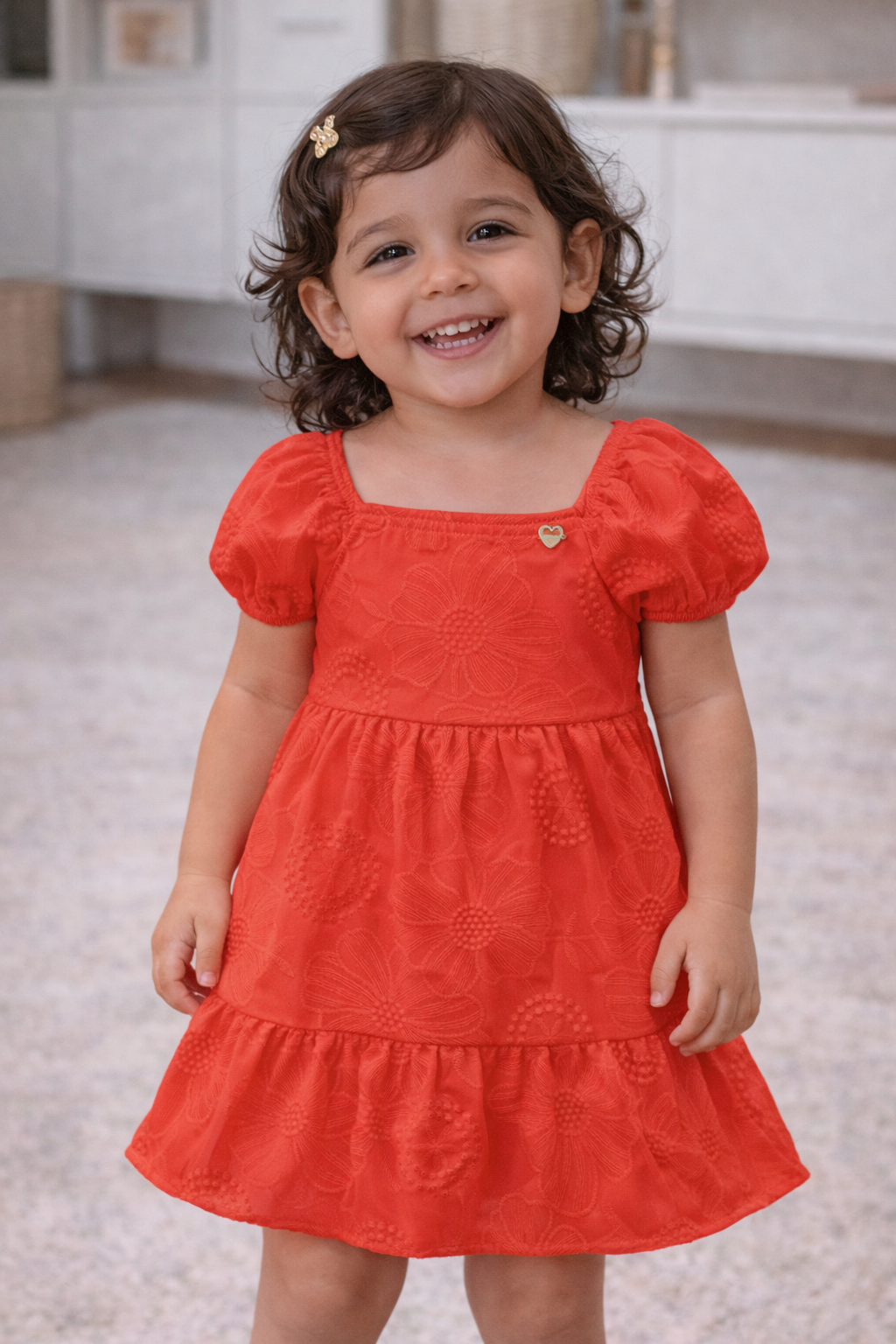 VESTIDO TECIDO BORDADO FLORAL AUGUSTINE VERMELHO