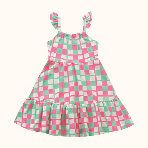 VESTIDO ALCA BAB MALHA FLORENCE XADREZ VERDE/PINK