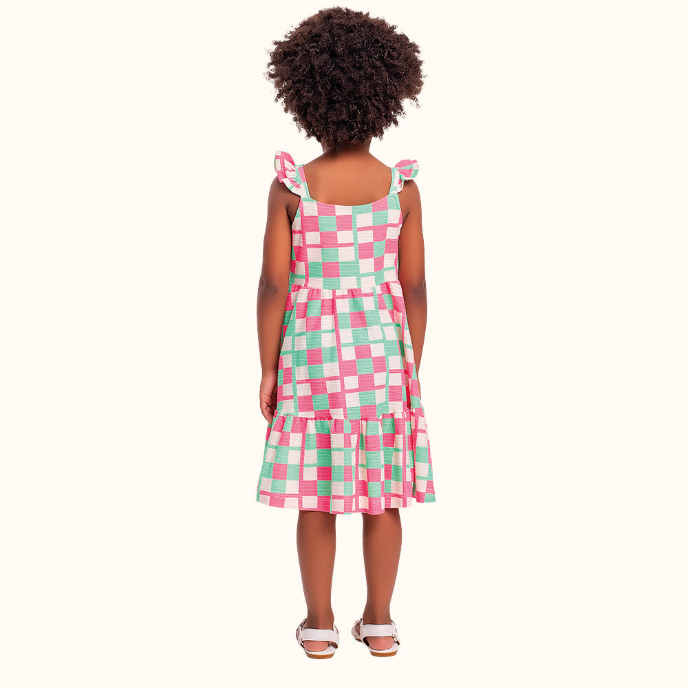VESTIDO ALCA BAB MALHA FLORENCE XADREZ VERDE/PINK