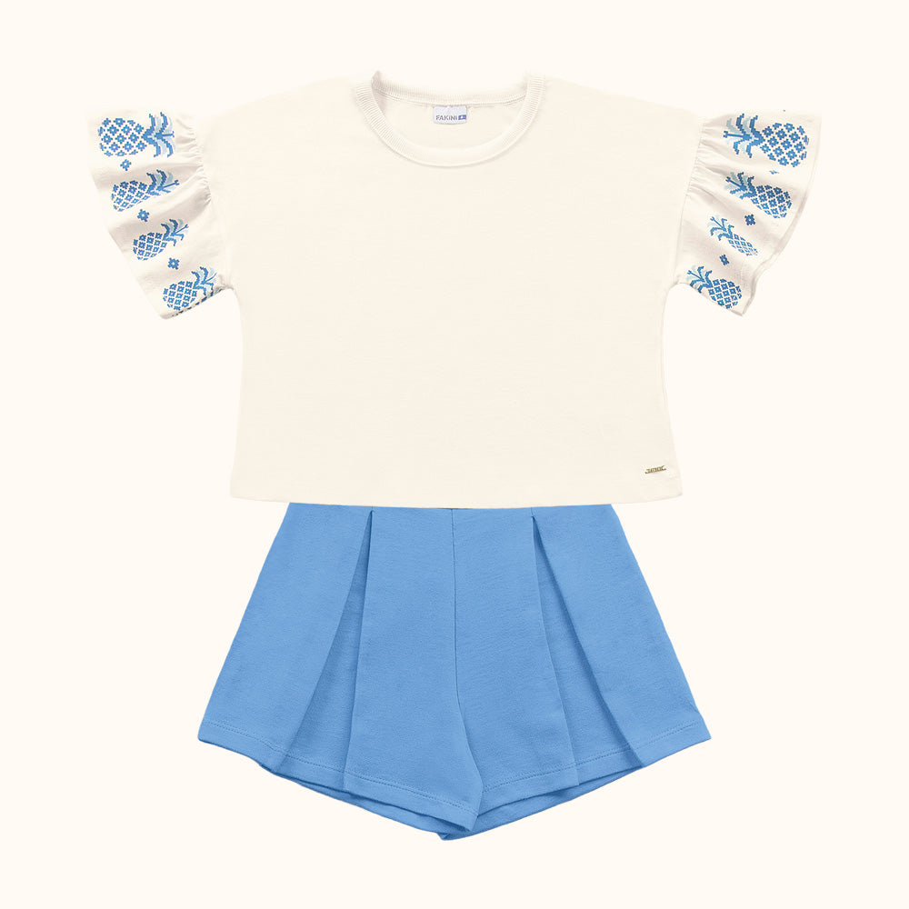 CONJ FEM BL MG BORD C BORD E SHORT MLT MARFIM/AZUL