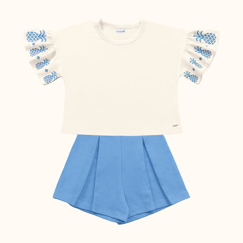 CONJ FEM BL MG BORD C BORD E SHORT MLT MARFIM/AZUL