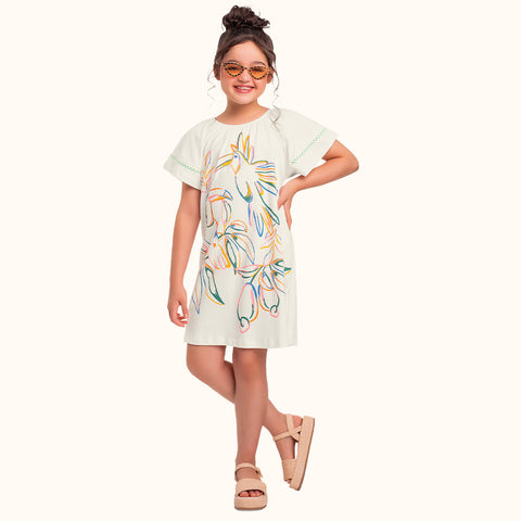 VESTIDO MC DET BORD EST TUCANOS E CAJUS MARFIM