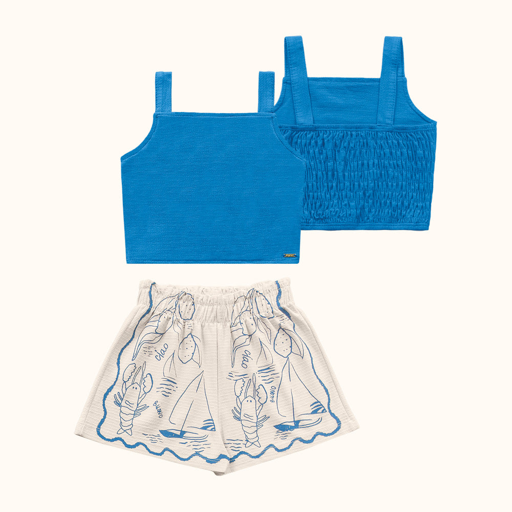 CONJ FEM REG LASTEX E SHORT EST MAR AZUL COBALTO