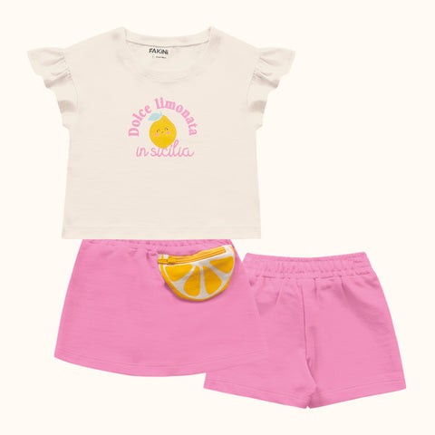 CONJ FEM BL LIMAO SHORT SAIA BOLSO ZIPER BAUNILHA/ROSA