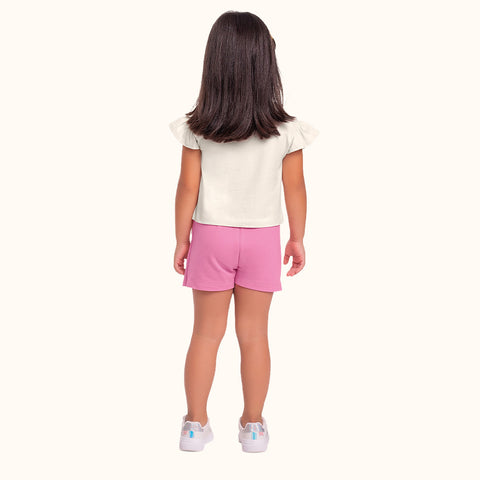 CONJ FEM BL LIMAO SHORT SAIA BOLSO ZIPER BAUNILHA/ROSA