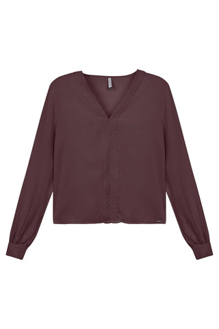 CAMISA FEM ML GOLA V VISCOSE SARJADA VINHO
