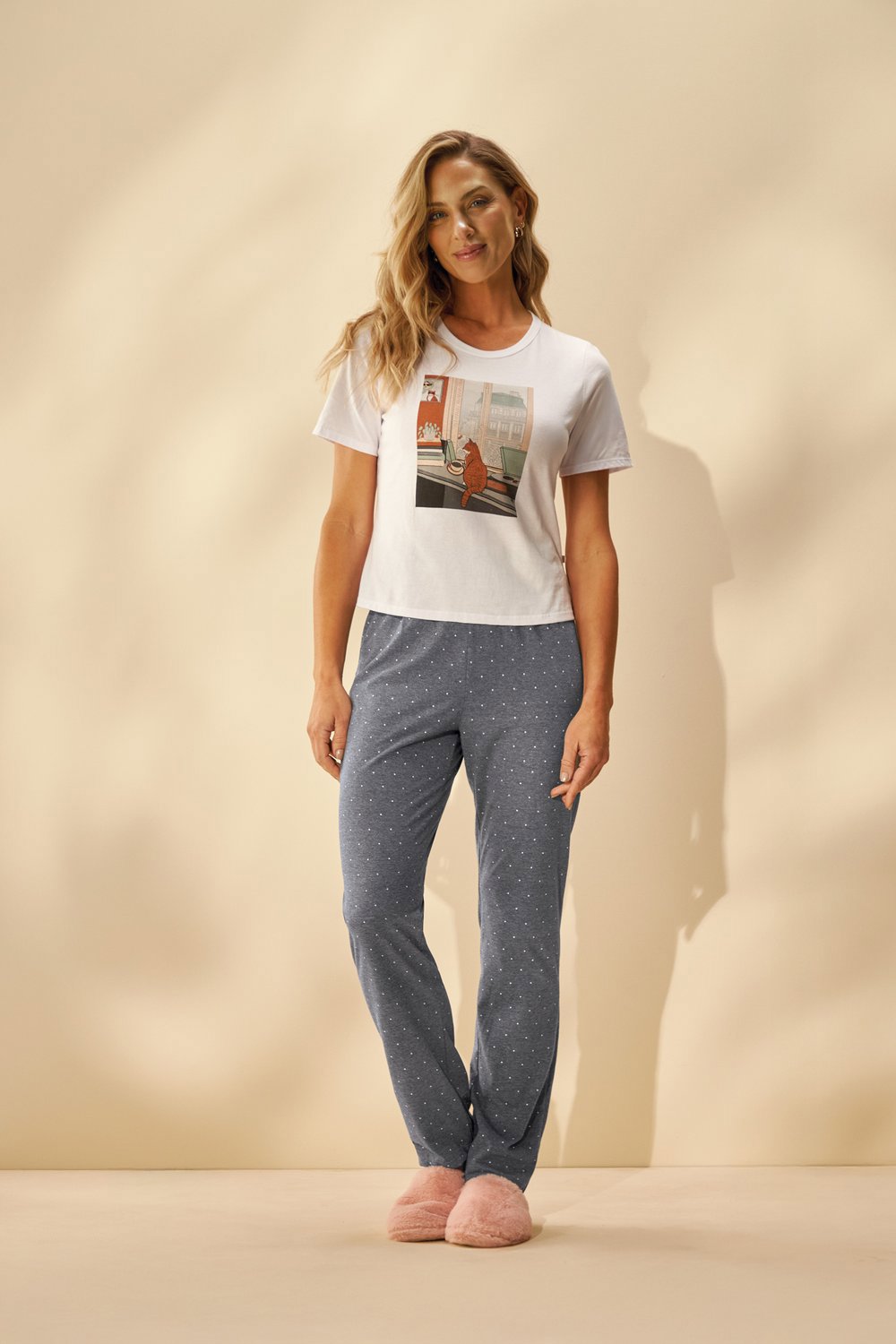 PIJAMA FEM BLGATO E CALCA ESTAMPADA BRANCO