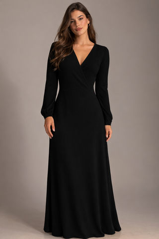 VESTIDO ML LONGO EM VISCOSE PRETO