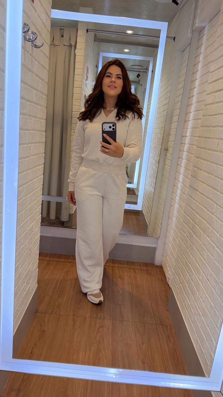 CONJ FEM BLUSAO E CALCA MLT LINHO FELP OFF WHITE