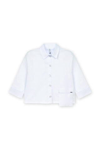 CAMISA FEM MG 3/4 TRICOL DET BOLSO LAT BRANCO