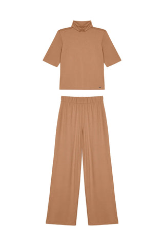 CONJ FEM BL GOLA ALTA E CALCA CREPE VISC KHAKI