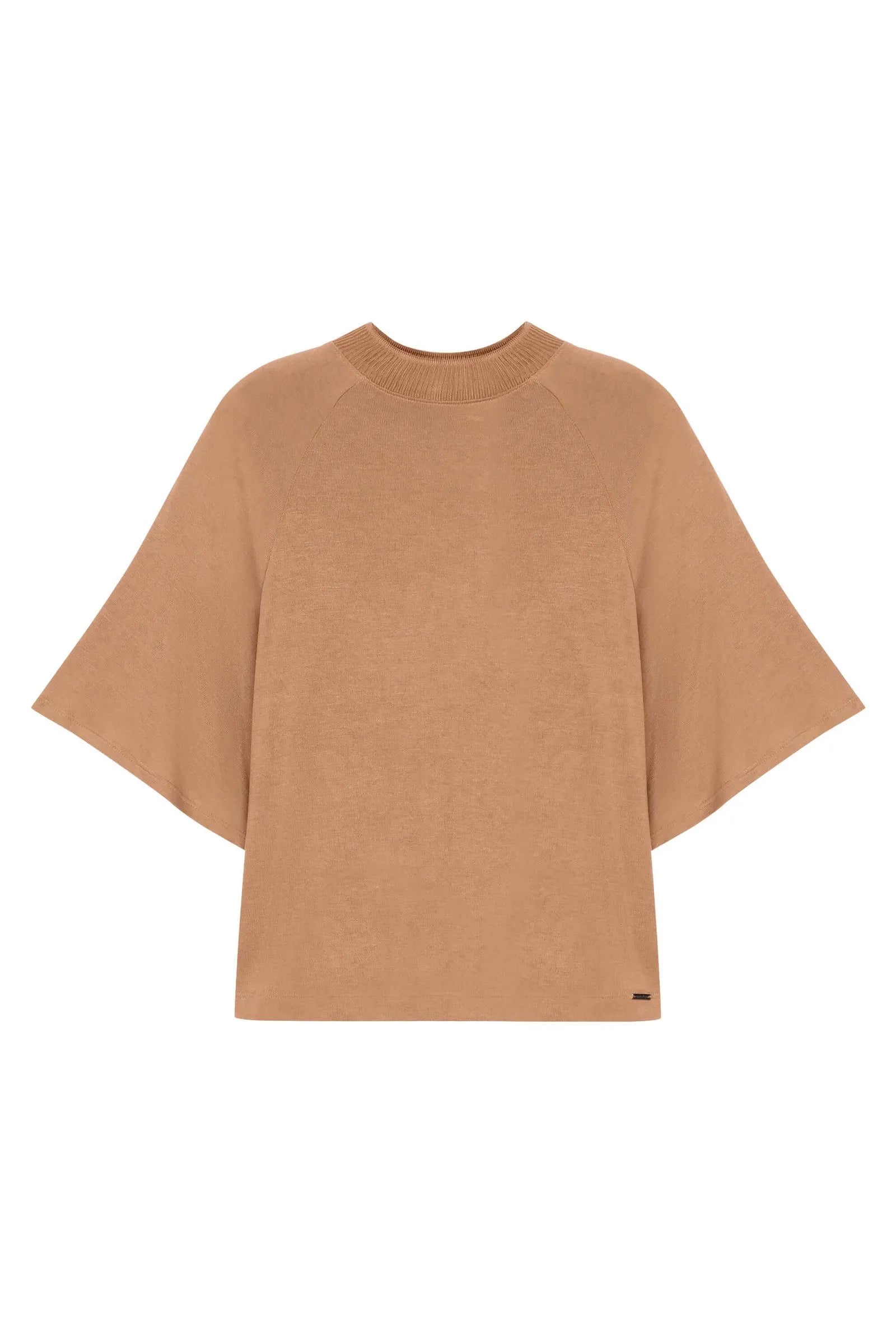BLUSA FEM MC EM MALHA TRICO DE VISCOSE MARROM