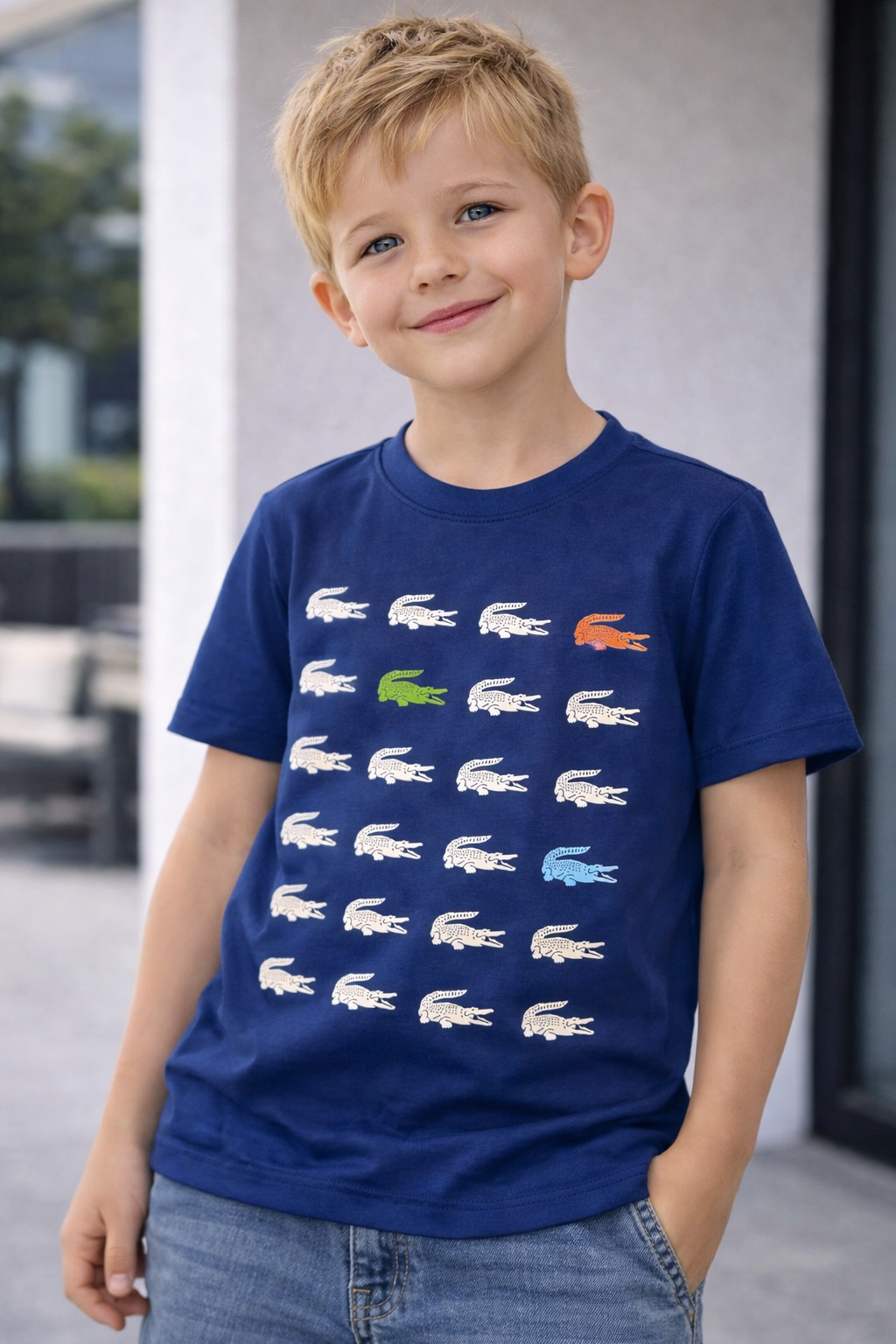 CAMISETA MAS KIDS MC CROC GRID LACOSTE MARINHO 166