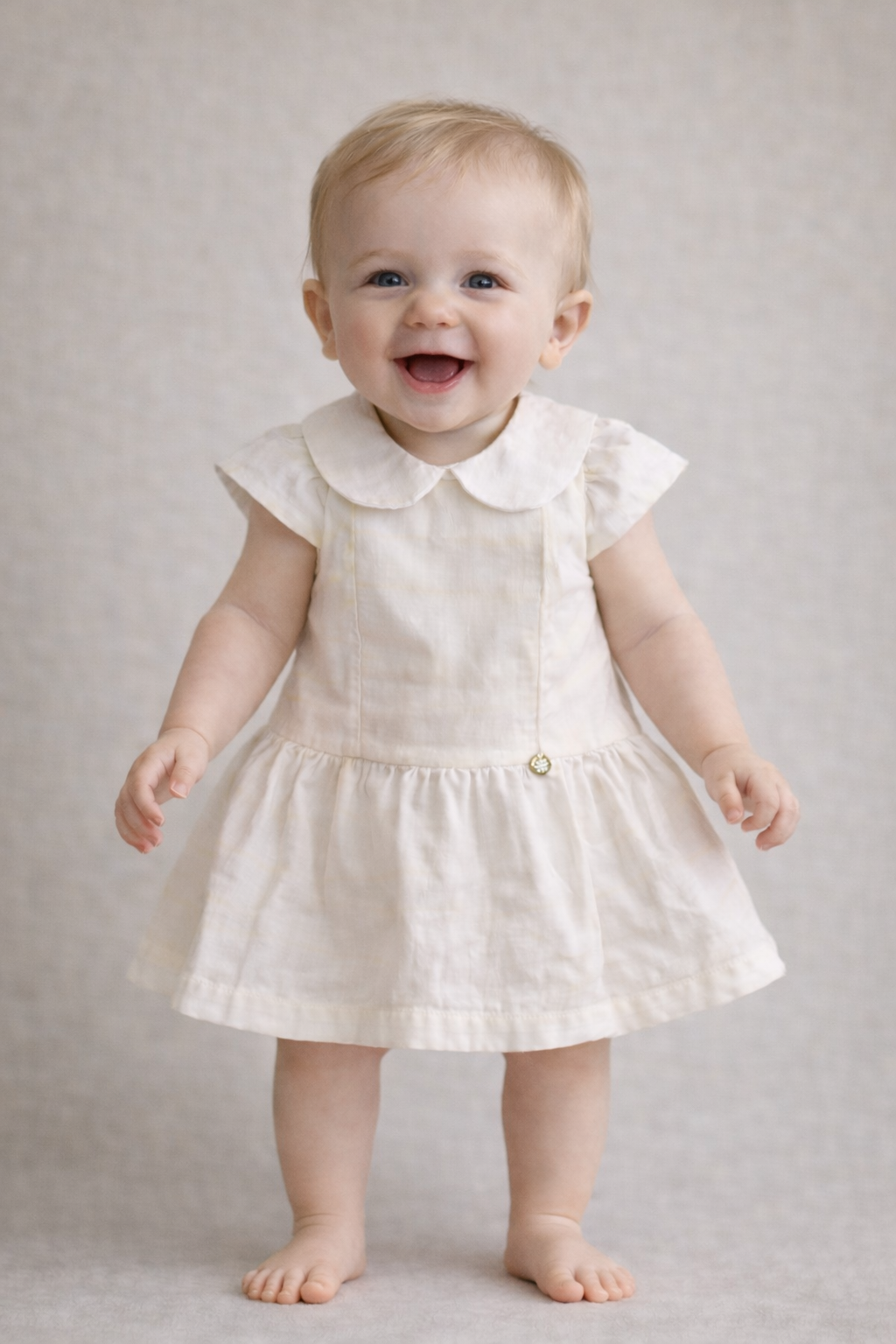 VESTIDO BABY TRICOLINE LISTRADA AMARELO CLARO