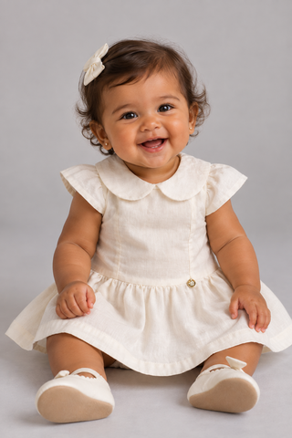 VESTIDO BABY TRICOLINE LISTRADA AMARELO CLARO
