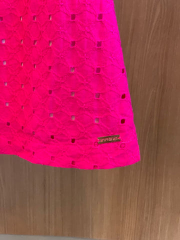 VESTIDO DE LAISE PREGAS E MAX GOLA BORD ROSA PINK
