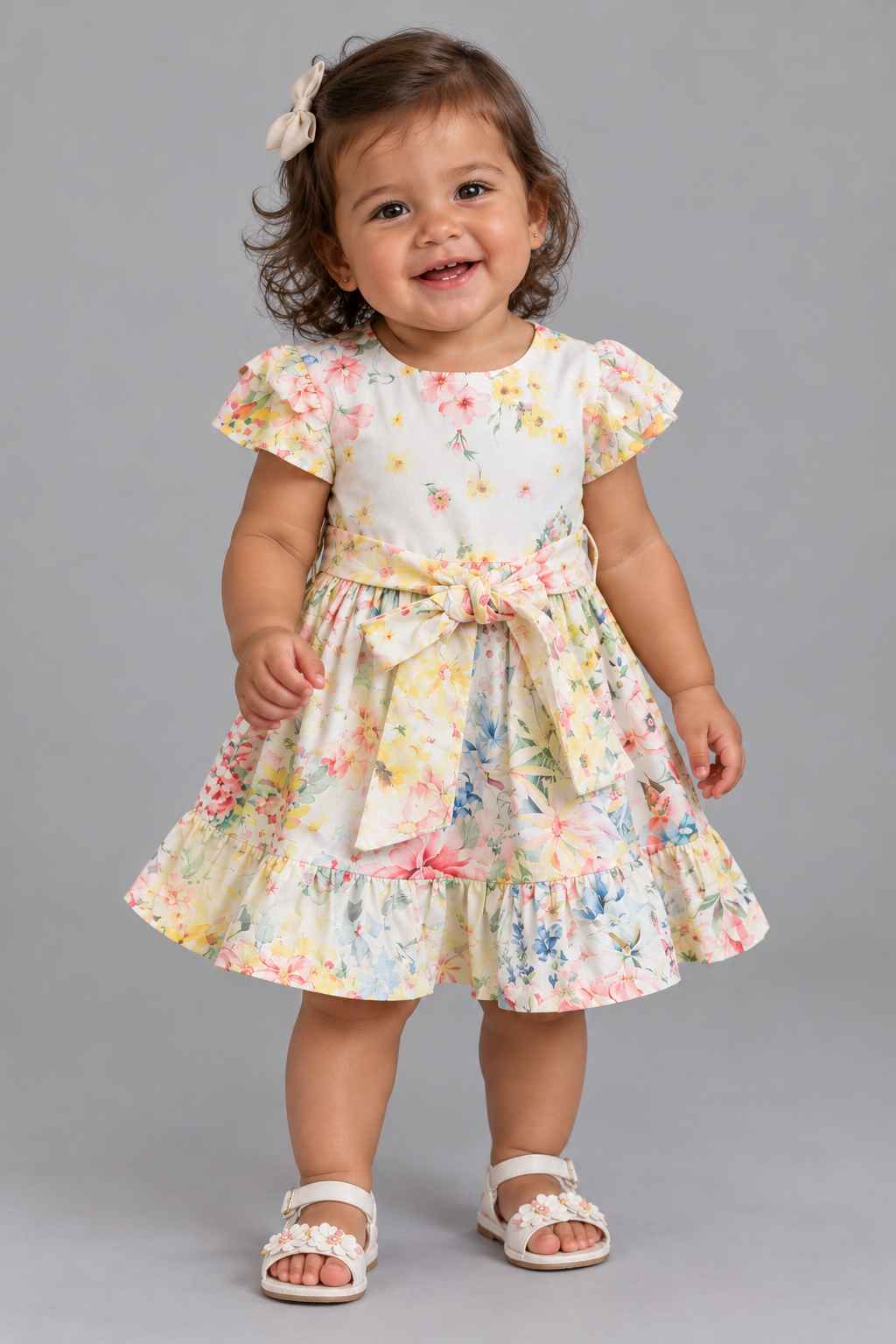 VESTIDO TRICOLINE ESTAMPADA C CINTO MULTICOLORIDO