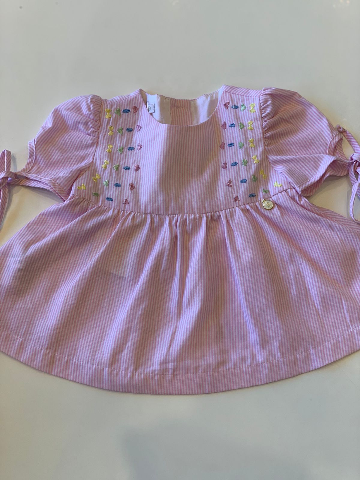 CONJ FEM BATA BORD E SHORT TRICOL LIST ROSA CLARO