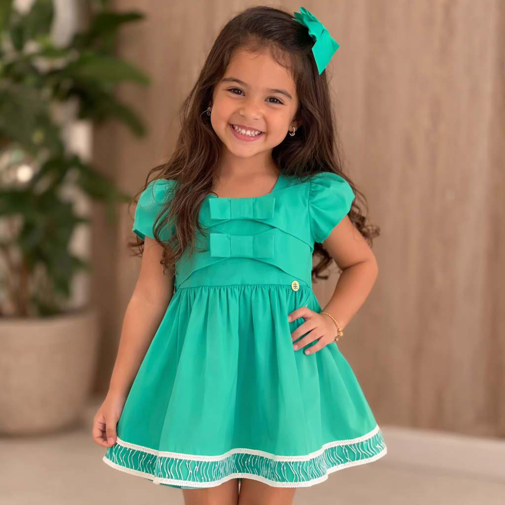 VESTIDO TRICOLINE C DET LACOS FRENTE VERDE TURQUESA