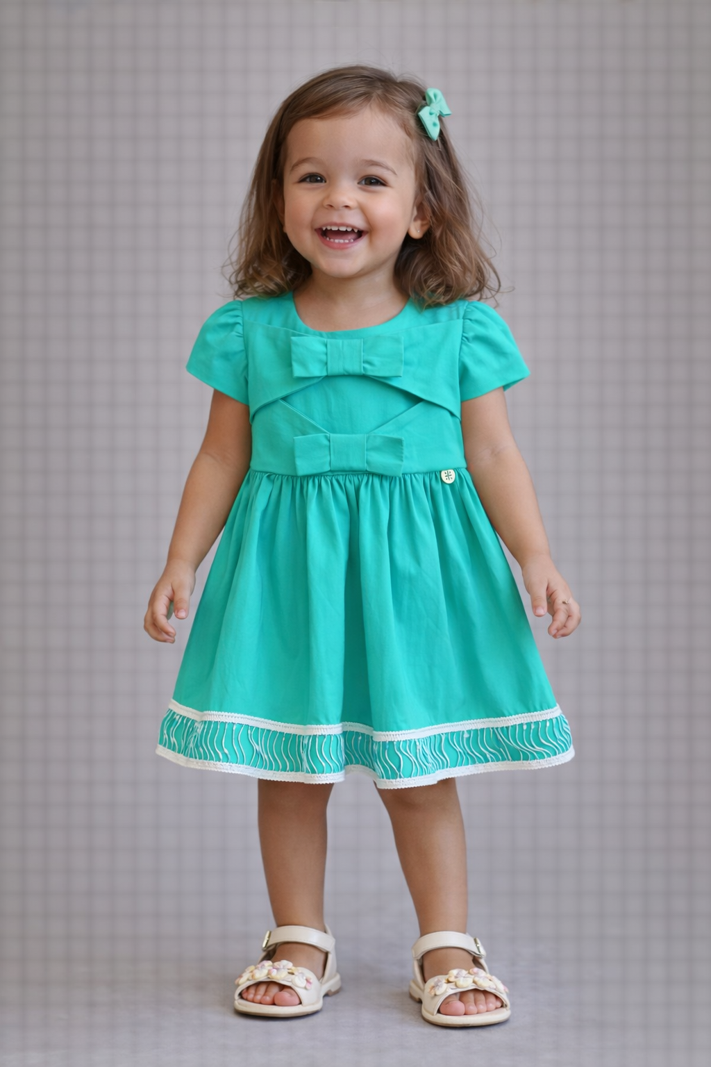 VESTIDO TRICOLINE C DET LACOS FRENTE VERDE TURQUESA